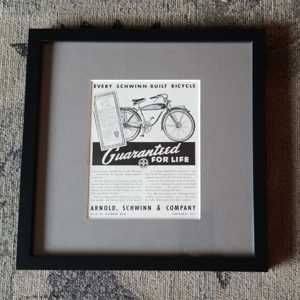 10" x 10" vintage Schwinn framed ad!